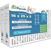 AirPurete 16x25x5 MERV 11 Air Filter, Replacement for Lennox X6670, Honeywell FC100A1029, Pleated HVAC AC Furnace Filters for Home (Actual Size: 15.75 x 24.75 x 4.38) | 2-Pack