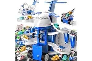 MSKOLER Airplane Toys for Toddlers 2-4 - Boy Toy Car Race Tracks for Kids Ages 3-5 with 8 Small Car Toys, Toddlers Educational Toy, Birthday Gifts for Boys 3-5