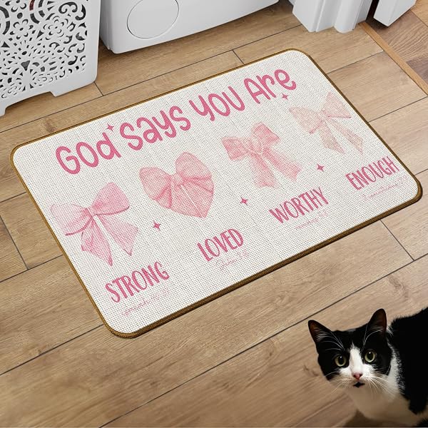 SKIPTIGER PINK PREPPY COQUETTE BOW DOORMAT,PINK BOW WELCOME MAT,CUTE PINK BOW NON-SLIP DOOR MAT FOR FRONT DOOR OUTDOOR BATHROOM GIRL’S BEDROOM KITCHEN,PINK COQUETTE ROOM DECOR,17X30INCH