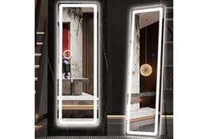 Hasipu Full Length Mirror with Lights, 56" x 16" LED Floor Mirror, Full Body Dressing Standing, Hanging Mounted Mirror for Living Room Bedroom Cloakroom, Round White