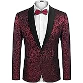 COOFANDY Men's Floral Tuxedo Jacket Jacquard Suit Jacket Slim Fit Blazer for Wedding, Prom, Dinner