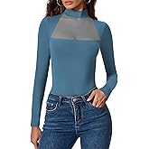 Avidlove Bodysuits for Women Mock Neck Shapewear Body Suit Long Sleeve Leotard Mesh Going Out Tops Concert Outfits