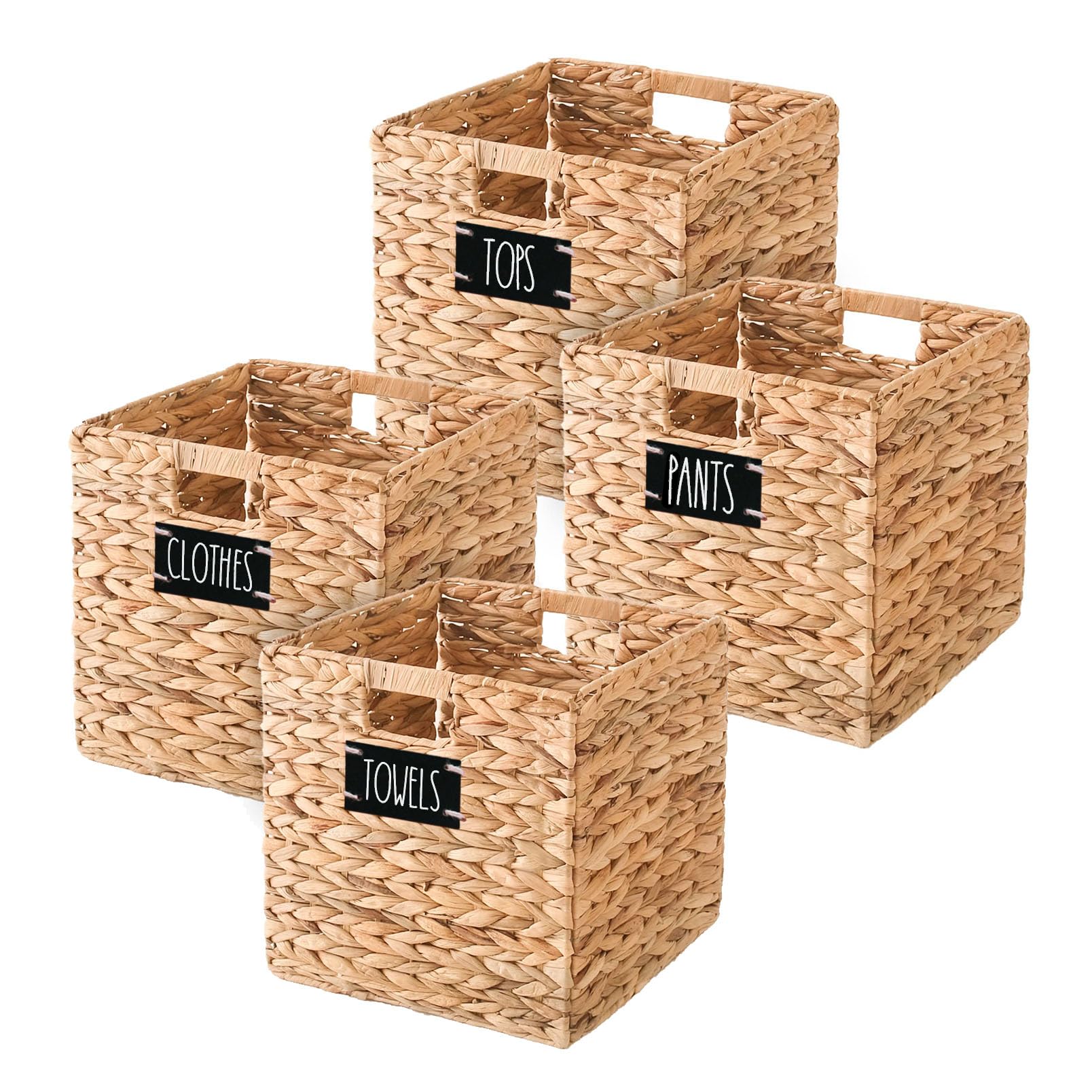 Photo 1 of Wicker Storage Basket, Cube Baskets, Rattan Cube Storage Bins, Water Hyacinth Storage Cubes, Square Storage Baskets for Laundry Shelves, Set of 4 PCS Baskets, 11 X 11 X 11 Inch