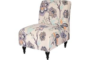 Iauddy Armless Accent Slipper Chair Cover Slipcover,Stretch Spandex Small Checks,Non-Slip Sofa Couch Cover Furniture Protector (Beige Flower, 1)