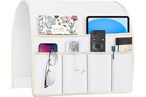 Joywell Remote Holder for Recliner Armchair Caddy Couch Armrest Organizer Non Slip Sofa Arm Chair Caddie with 6 Pocket Storage for Magazine, Tablet, Phone, iPad, Think Linen, White