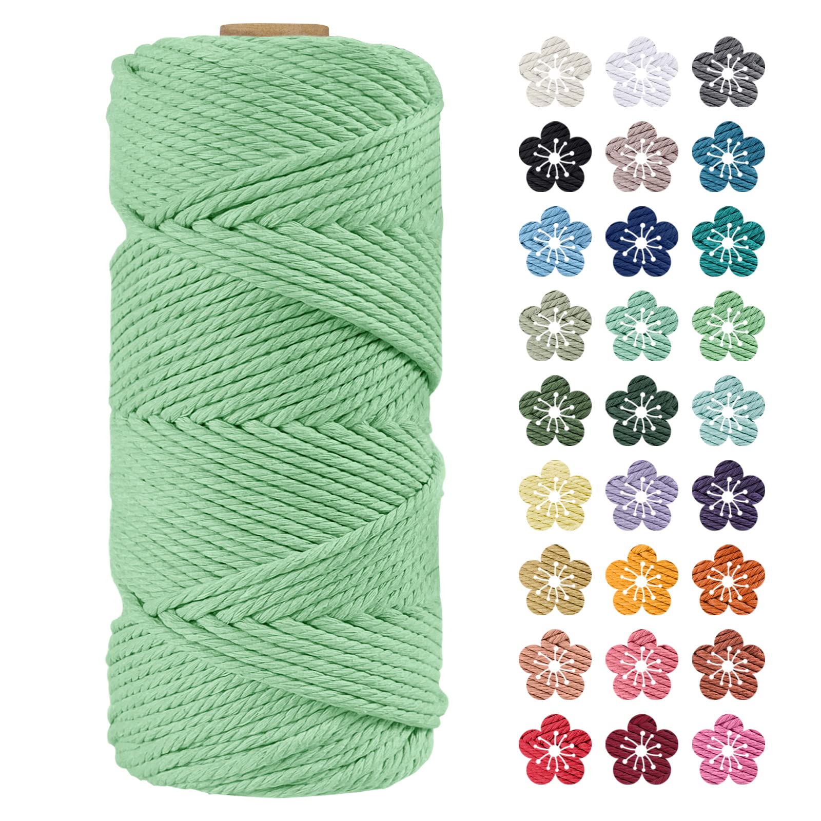 LEREATI Macrame Cord 4mm x 100m, Thick Macrame Rope Natural Cotton Rope Craft String, 4 Strand Twisted Cotton Cord Yarn for DIY Plant Hanger, Wall Hanging, Christmas Decoration (Aqua green)