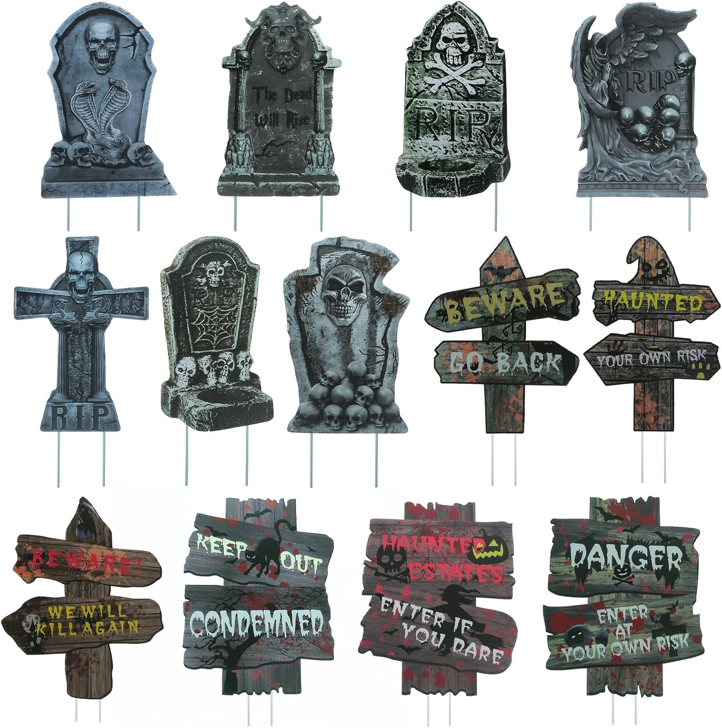 Yard Signs - LOVADA Spooky Halloween Tombstones Yard - 13 Pack Halloween Yard Signs of Tombstones and Graveyard Props for Halloween Outdoor Decoration