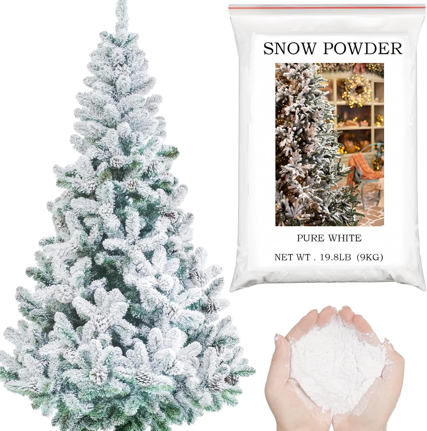 Artificial Snow - Ganeen Christmas Self Adhesive Snow Flock Artificial Fake Snow Powder Snow Flocking Instant Snow Decorations Holiday Crafts for Christmas Tree Garlands Village Home(19.8 lb/9 kg)
