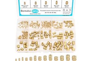 Bemaka Threaded Inserts for Plastic, 150PCS Heat Set Inserts M2 M3 M4 M5 M6 Female Thread Metric Knurled Nut Inserts Assortment Kit, Brass Inserts for 3D Printing Components