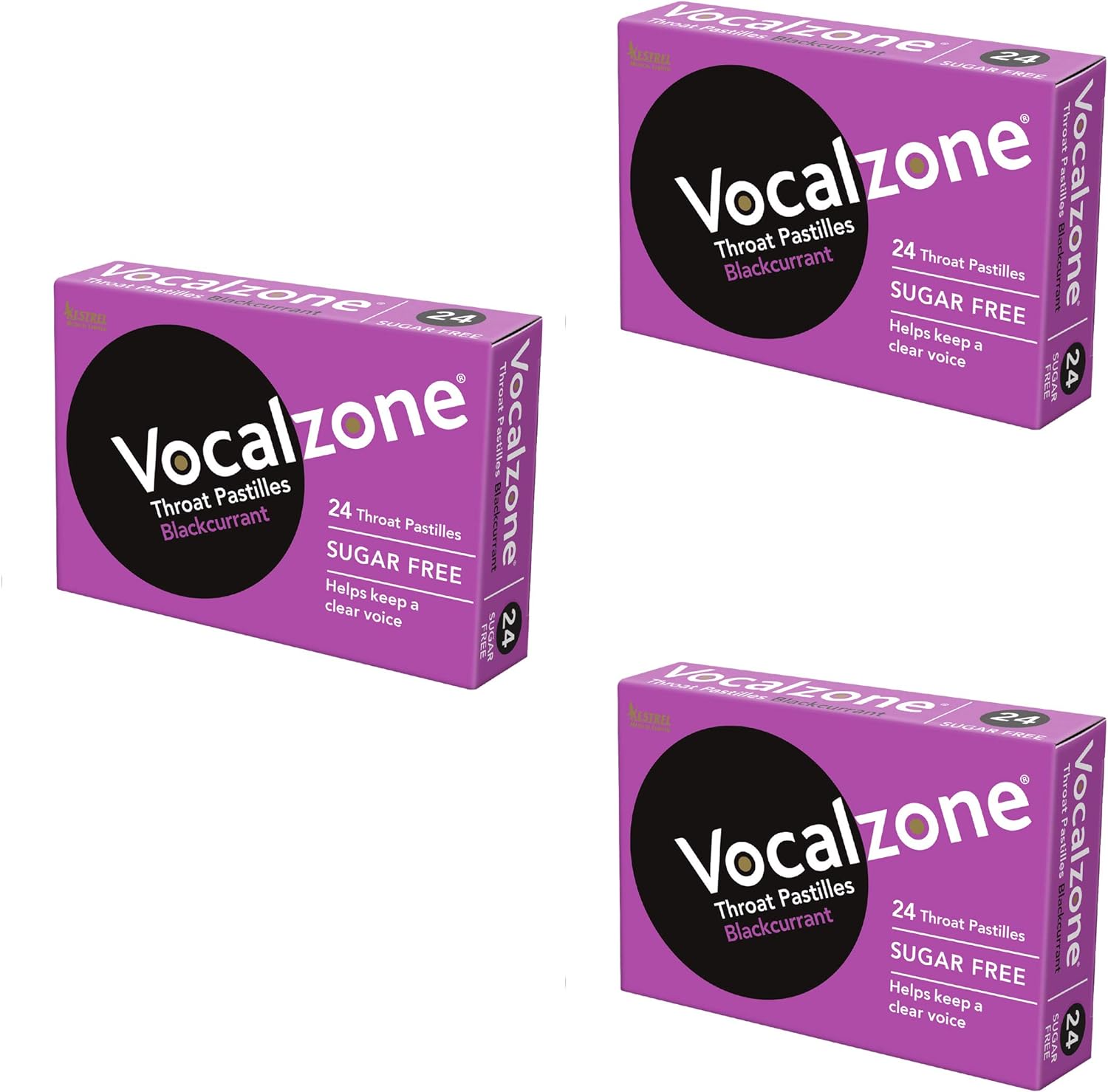 Vocalzone Throat Pastilles Blackcurrant Sugar Free 3 Packs 24- for Sore Throats and Hoarseness When Overusing Your Voice. Produced and Sold in the United Kingdom Since 1912