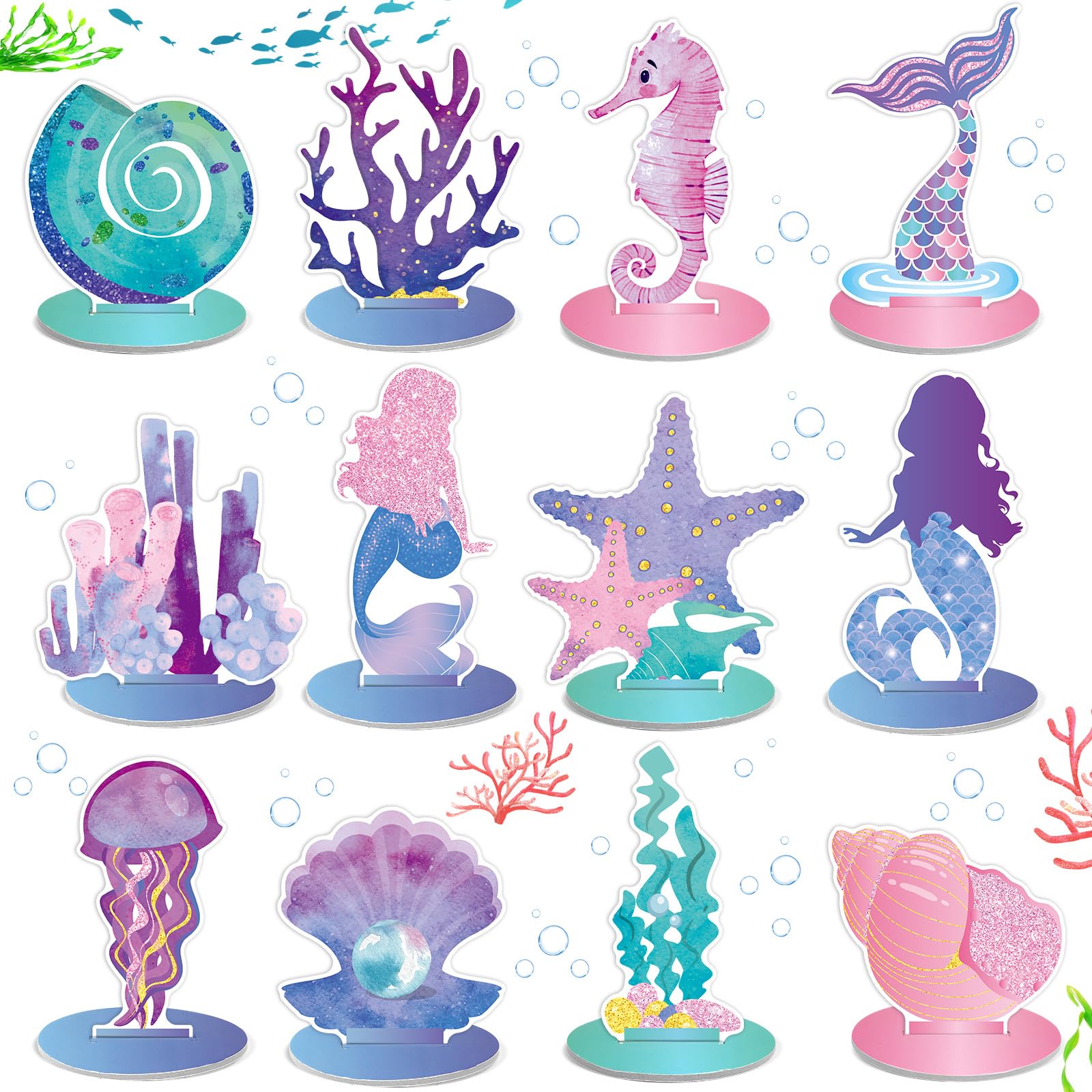 Photo 1 of 24 Pcs Mermaid Birthday Decorations Little Mermaid Table Centerpiece Under the Sea Centerpiece Ocean Theme Table Ornaments for Girl Baby Shower Ocean Theme Birthday Party Supplies DIY Decor