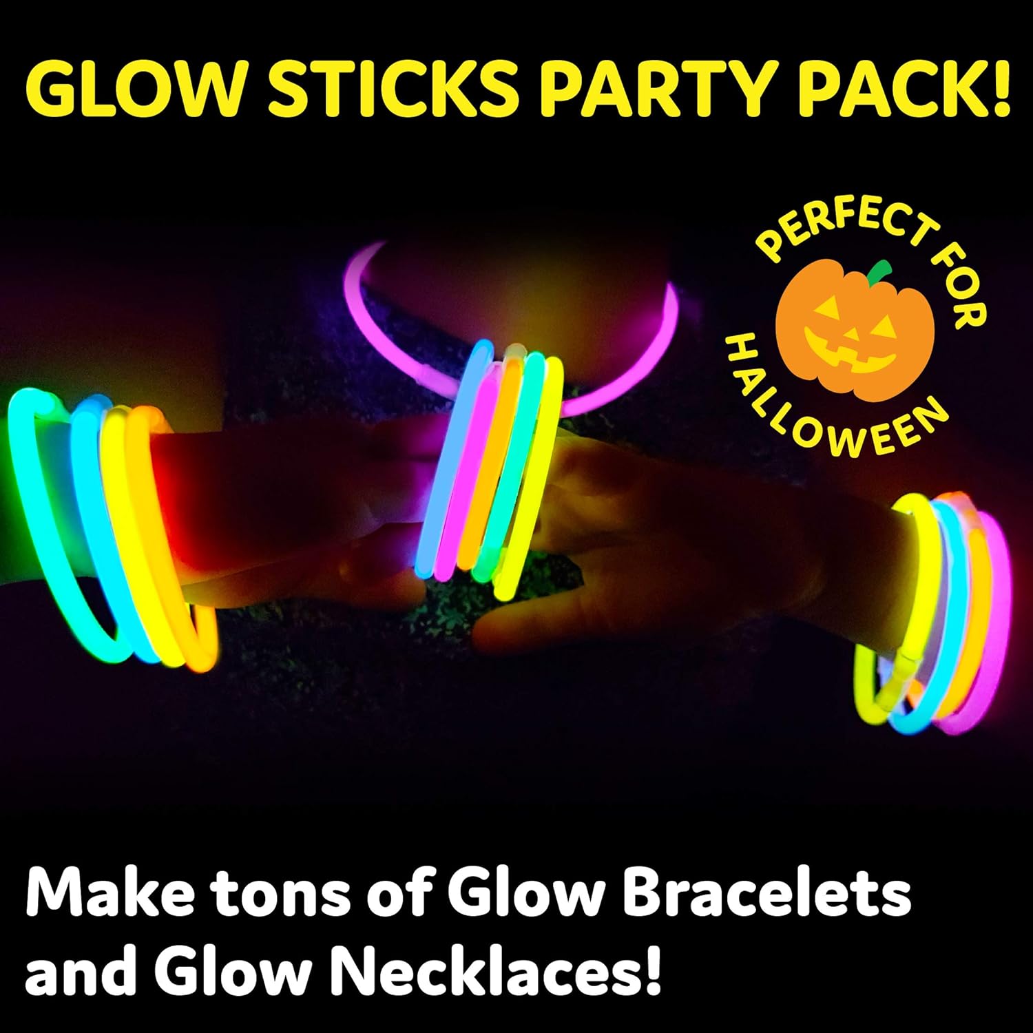 PartySticks Glow Sticks Bulk Party Favors 100pk with Connectors - 8 Inch Glow in the Dark Party Supplies, Neon Party Glow Necklaces and Glow Bracelets: Toys & Games