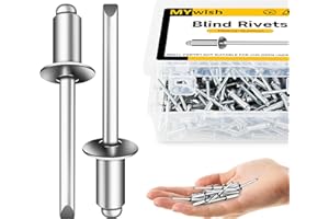 Mywish (150Pcs) 1/4" x 1/2" Blind Pop Rivets Aluminum Grip and Steel Mandrel Blind Rivets, Open End 1/4 Rivets for Metal