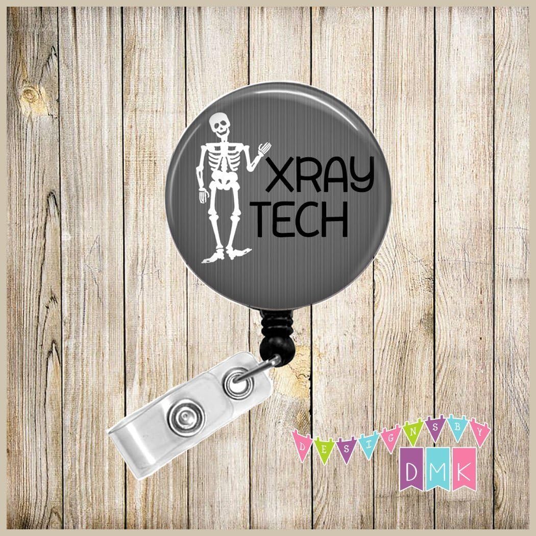 Xray Tech - Grey - Skeleton - Radiology Technician - Button Badge Reel - BR0221