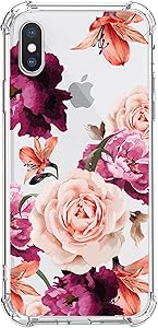 KIOMY Case for iPhone Xs iPhone X for Girls Women Clear with Cute Flower Design Shockproof Bumper Protective Floral Cell Phone Back Cover Flexible Slim Fit Soft Rubber Skin for Apple iPhone Xs 10 Ten