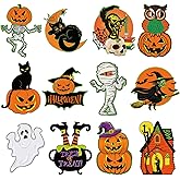 Large Vintage Halloween Decorations Cardboard Cutout Set of 12, Retro Spooky Ghost Cutouts Wall Decor Indoor Outdoor, Vintage Orange Green Black Paper Cut Outs Party Decoration (Large, Halloween)