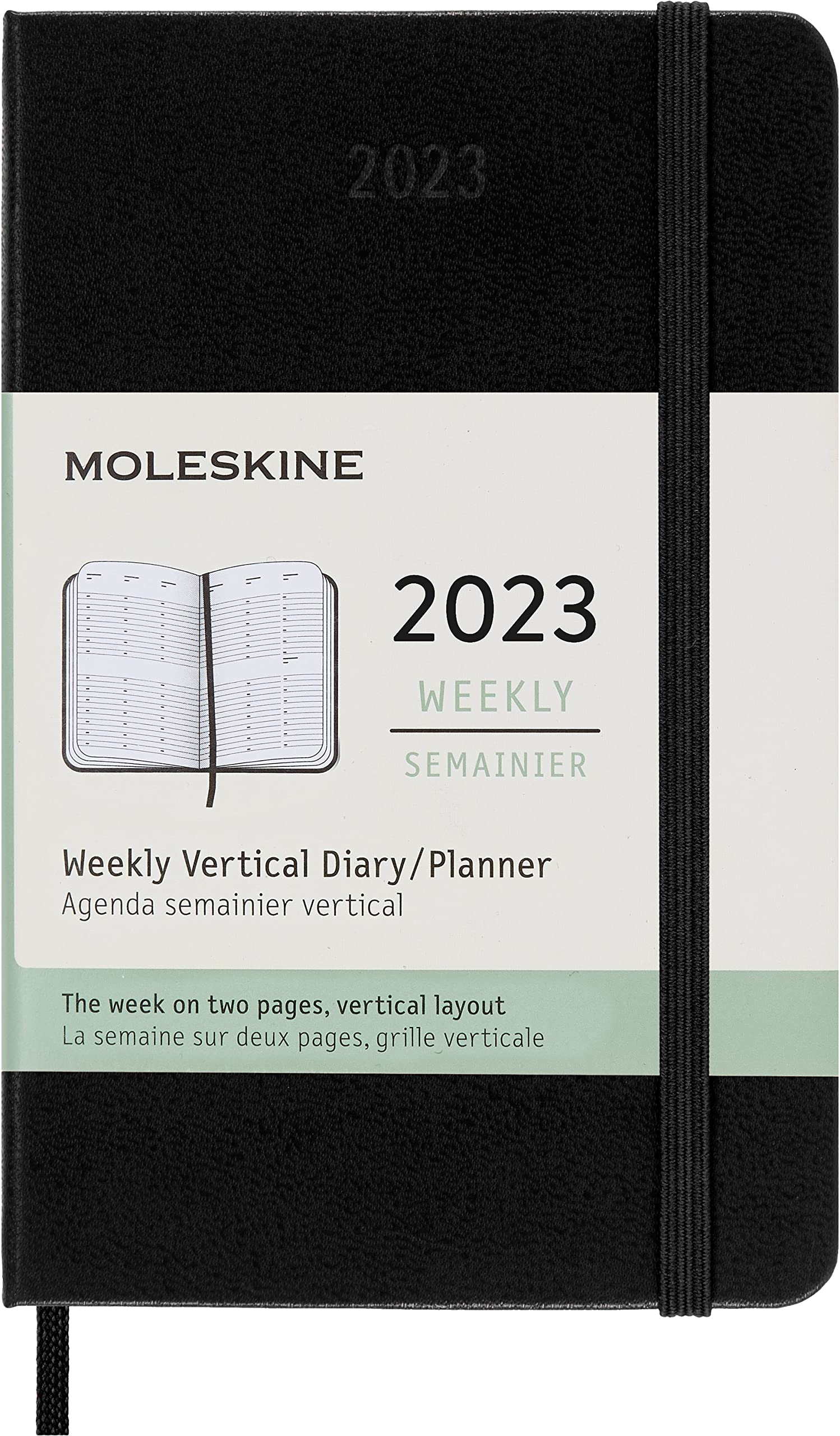 Moleskine Weekly Planner 2023, 12-Month Weekly Diary with Vertical Layout, Weekly Vertical Planner, Hard Cover, Pocket Size 9 x 14 cm, Colour Black