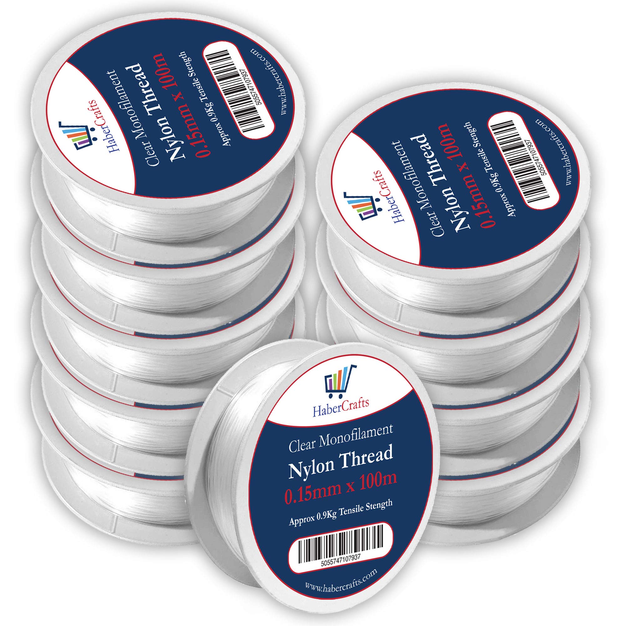 0.15mm Clear Nylon Thread Invisible String Non Stretch Clear Fishing Wire Transparent Plastic Sewing Thread For Hanging Decorations Craft Party Balloon Arch Beading & Jewellery Making - Approx Tensile Strength 0.9kg (0.15mm x 100m - 10 Spools)