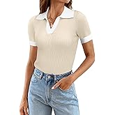 Ivicoer Womens V Neck Sweaters Dressy Casual Short Sleeve Sweater Slim Fit Lightweight Knit Tops