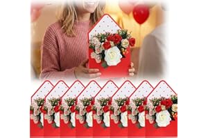 Valentine Envelope Boxes, Large 8 Inch Valentine’s Day Open-Top Basket Box, Hand Folding Bouquet Flower Box for Arrangements,