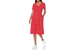 Amazon Essentials Women's Short-Sleeve Midi Button Front Tie Dress