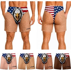 Personalized Funny Patriotic Men Swim Trunks Faux Brief Graphic Swim Shorts | Custom Beach Pool Party Gift for Husband Drawst