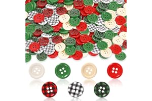 JUNEBRUSHS 260pcs Christmas Buffalo Plaid Wooden Buttons 4 Holes Round Wood Sewing Buttons for Christmas Stocking Decorative DIY Sewing Crafts Handmade Projects