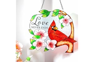 LEGIFO Stained Glass Window Hanging, Cardinal Birds Suncatchers Indoor Window, Sun Catchers Glass Panels Art Decor Gifts for Women