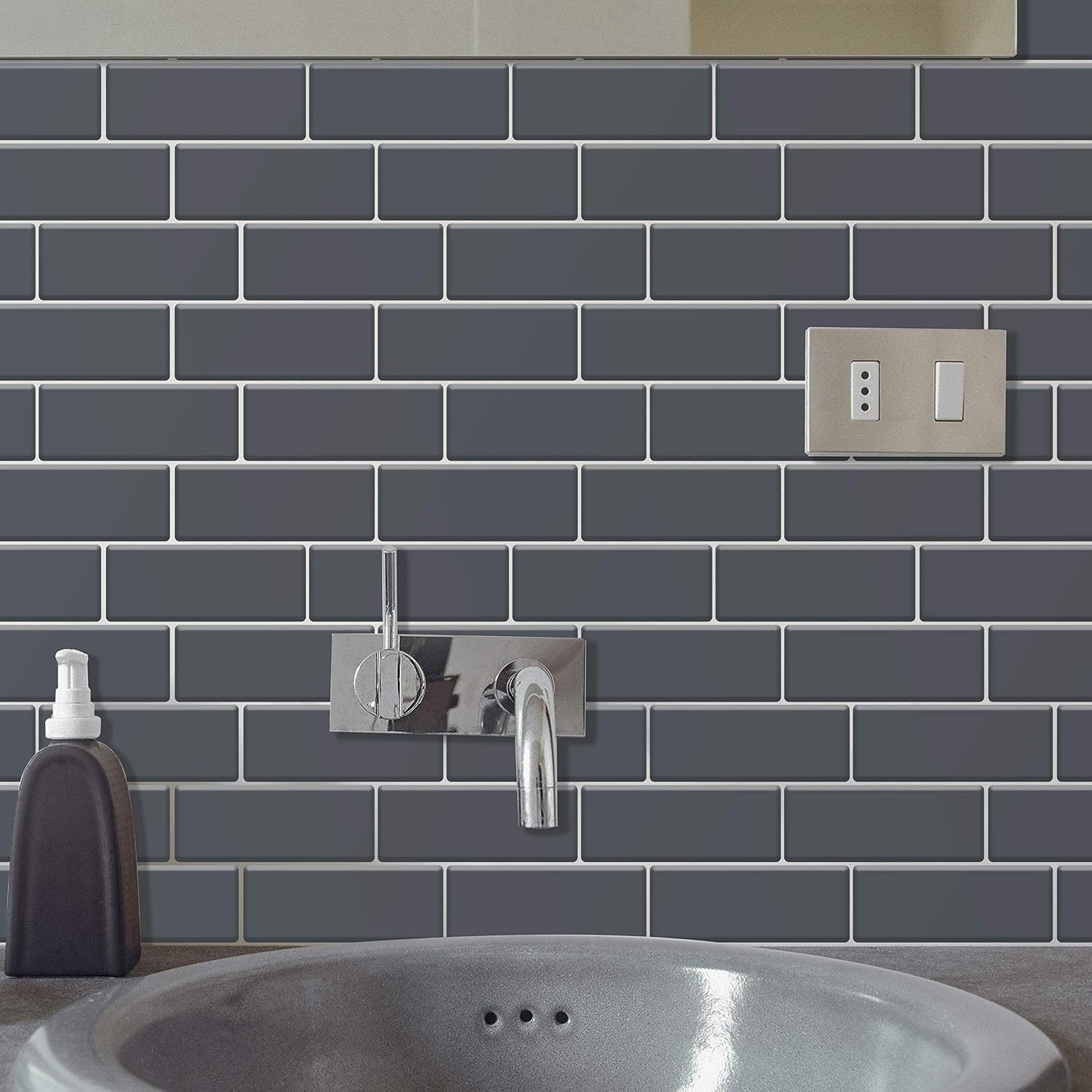 WALPLUS 3D Tile Stickers Peel and Stick Backsplash Splashback Decals Tile Transfer for Kitchen Bathroom Living Room Stick on Tile Waterproof Elegant Dark Grey 12 Sheets 30.5cm(12") - Image 3