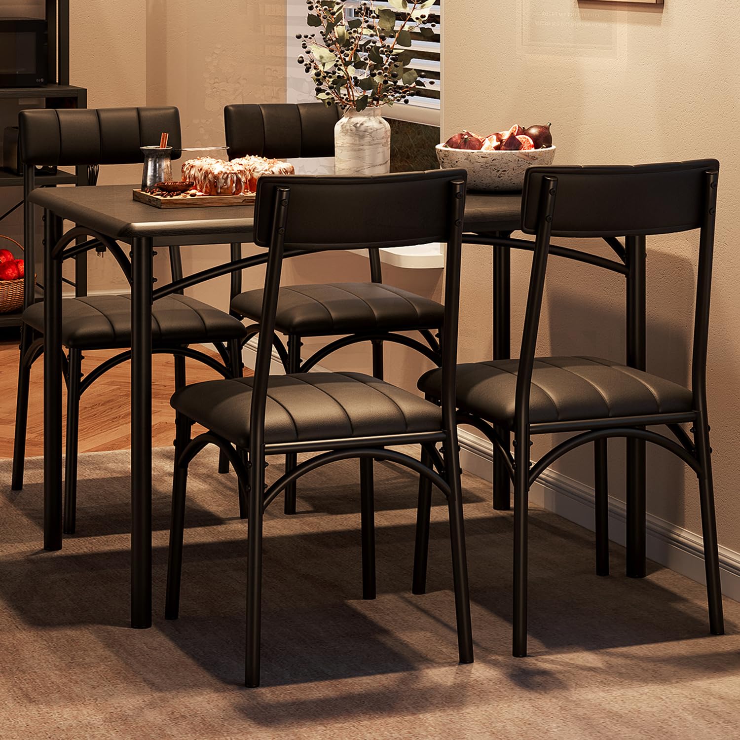 Photo 1 of ***see notes***GarveeHome Dining Table Set for 4, Kitchen Table with 4 Upholstered Chairs, Wood Rectangular Dining Table and Chairs Set, for Small Space, Apartment, Dinner, Rustic Black