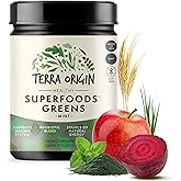 TERRA ORIGIN Healthy Superfood Greens Powder Drink with Probiotics & Ashwagandha | Adaptogen & Digestive Enzyme Fruit and Veggie Blend | for Gut Health, Energy, Immune Support* | 30 Servings | Mint