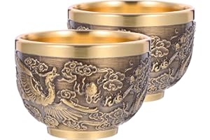 Generic 2Pcs Vintage Copper Tea Cups Dragon Phoenix Design 95G Small Beverage Mugs for Chinese Tea and Wine