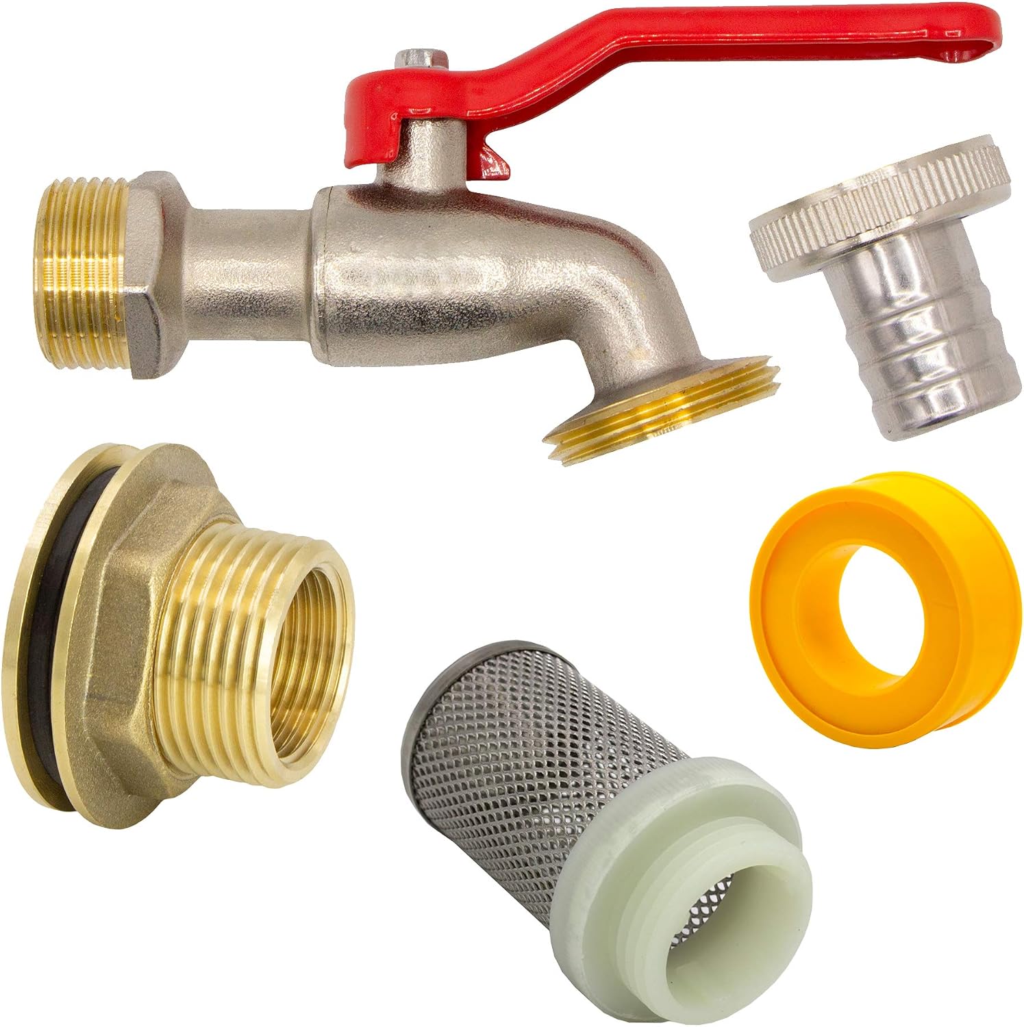 VARIOSAN 14719 Water Butt Feed + Ball Drain Valve + Suction Basket Set 3/4 Inch Brass, Gold, 3/4" + Auslaufhahn + Saugkorb - Image 3