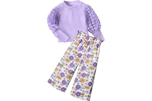 NAPU Toddler Girl Clothes,Girls Outfits Long Sleeve Puff Sleeve Tops Pant 2Pcs Toddler Girl Fall Outfits Clothing Sets
