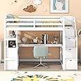 Harper & Bright Designs Twin Loft Bed with Stairs and Desk, Solid Wood Loft Bed Frame with Storage Drawers and Bookshelf for Kids Teens Adults - White