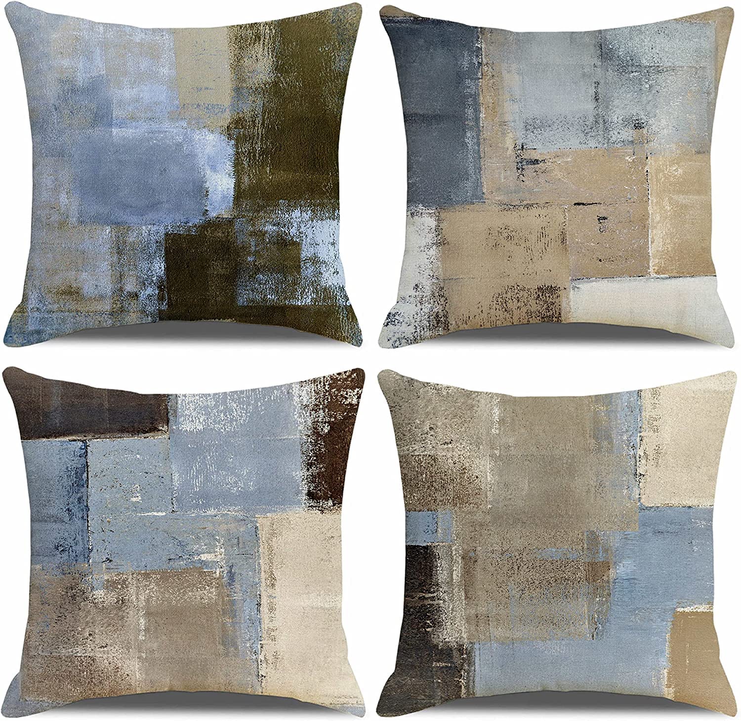 QUALKNOY Set of 4 Cushion Covers 18"x18" Navy Blue Brown Modern Abstract Art Boho Decorative Throw Pillow cases 45 x 45cm for Sofa Living Room Garden Outdoor Home Decor Pillowcases — image 1