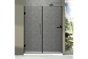 GXCEVSOU 58" W x 71" H Pivot Semi-Frameless Shower Door, Piovt Swing Glass Shower Door with 5/16"(8mm) Clear SGCC Tempered Glass, Shower Doors can be Installed Left and Right (Matte Black Finish)