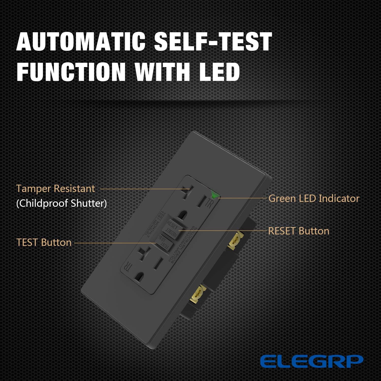 ELEGRP 20 Amp GFCI Outlet, 5-20R Narrow Design GFI Dual Receptacle, TR Tamper Resistant with LED Indicator, Self-Test Ground Fault Circuit Interrupters with Wall Plate, UL Listed (1 Pack, Matte Black) - - 
