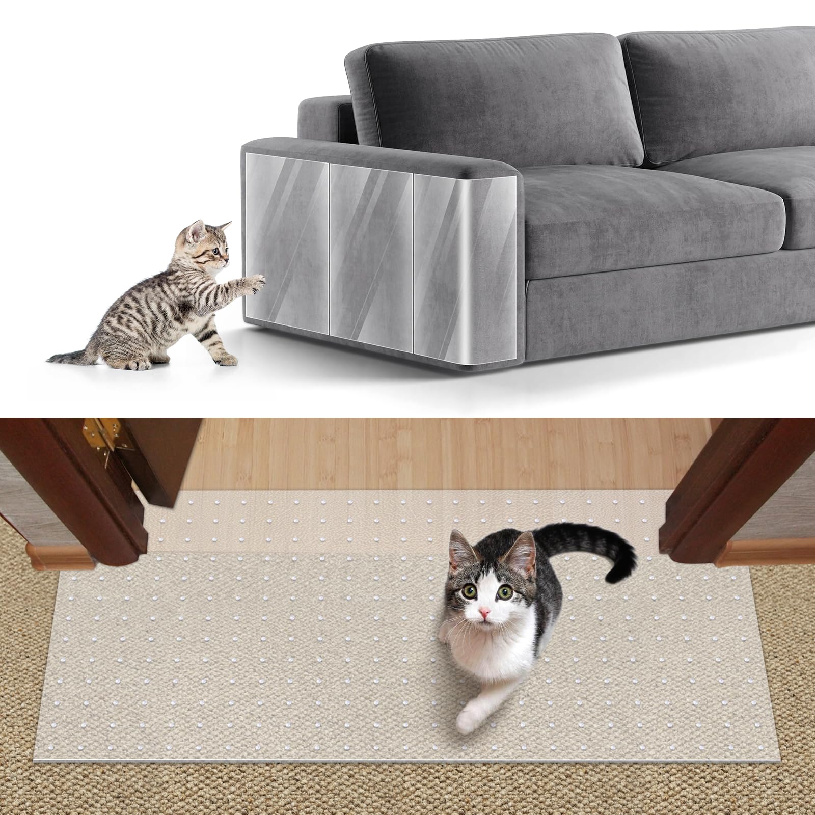 8.2ftx12.2inch Cat Carpet Protector, Durable Plastic Pets Scratch Stopper for Carpet, Widely Use,Clear Non-Slip Nail for Floor/Bedroom/Doorway/Porch Use,Prevent Carpets from Scratching/Tearing/Wearing