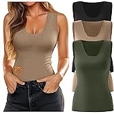 Oakgarden 3 Pack Women's Thermal Tank Tops Fleece Lined Scoop Neck Sleeveless Undershirts Warm Frayed Hem Base Layer Vest