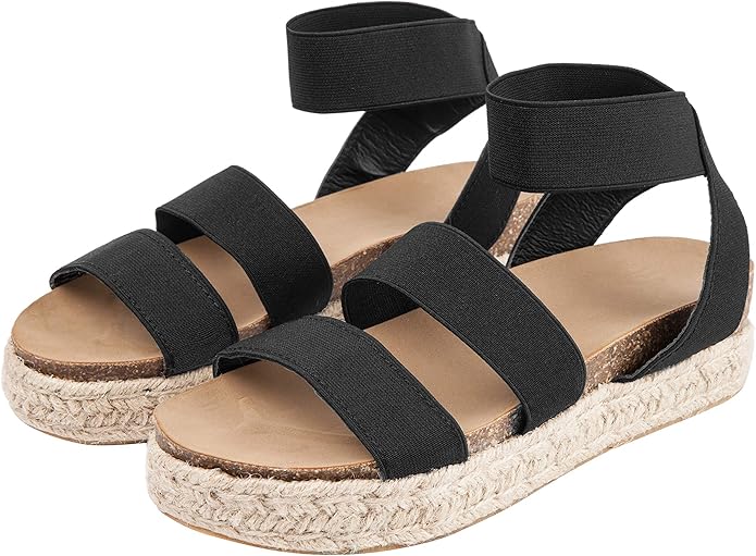 Amazon.com | YYW Womens Espadrille Platforms Sandals Open Toe Elastic Straps Comfort Flat 