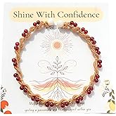 PSEEHEE Handmade Genuine Red Garnet 14k Gold Filled Wire Wrapped Bracelet, Birthstone Chakra Healing Grounding Gemstone Crystal Beads Adjustable Bangle Cuff Jewelry Gift for Women