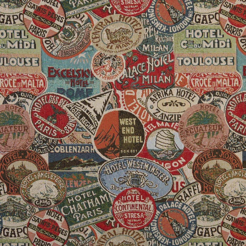 Kt KILOtela - Upholstery Fabric, Jacquard Gobelin, Upholstery, Drapery, Cushions, Curtains, Headboards, Handbags, Tote Bags, 100 cm Length x 280 cm Width, Hotel Tags, Multicolor ─ 1 metre — image 1