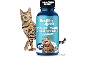 BESTLIFE4PETS Cat Dental Care Supplement for Bad Breath, Tartar & Gum Support - Natural Cat Teeth Cleaning Oral Tablets Provide Eating & Gum Comfort, Teeth Wellness and Plaque Control, Tiny Dissolvable 400 Pills