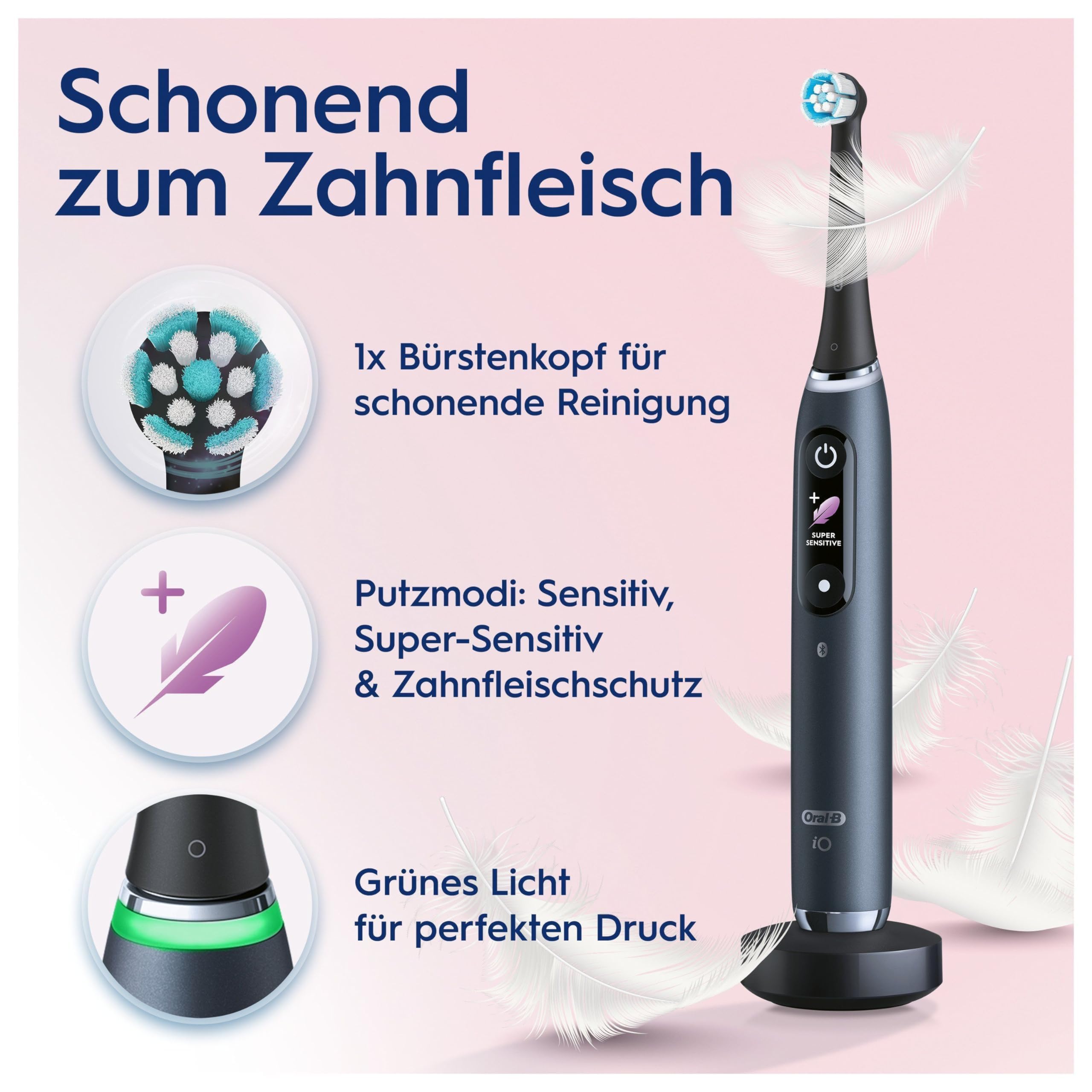 Oral-B iO Series 9 Elektrische Zahnbürste, Doppelpack — Electric Toothbrush, Inkl. 4 Aufsteckbürsten, Lade-Reise-Etui, Schnellladestation — 7 Modi für Zahnpflege, Designed by Braun, Schwarz und Rosa