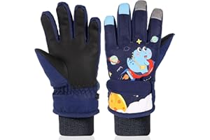 QKURT Kids Ski Gloves, Waterproof Winter Snow Gloves Ages 4-13, Snowboard Glove Insulated Thermal Cold Weather Glove with Din