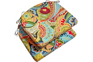 Wellsin Outdoor Chair Cushions for Patio Furniture - Patio Chair Cushions Set of 2 - Water Resistant Round Corner Outdoor Seat Cushions 17"X16"X2", Flower