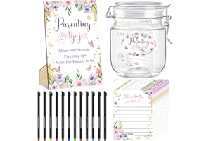 Suzile 76 Pcs Baby Shower Advice Cards Parenting Tip Jar New Parents to Be Tip Jar Sign for Parents to Be 60 Cards 12 Pens 2 