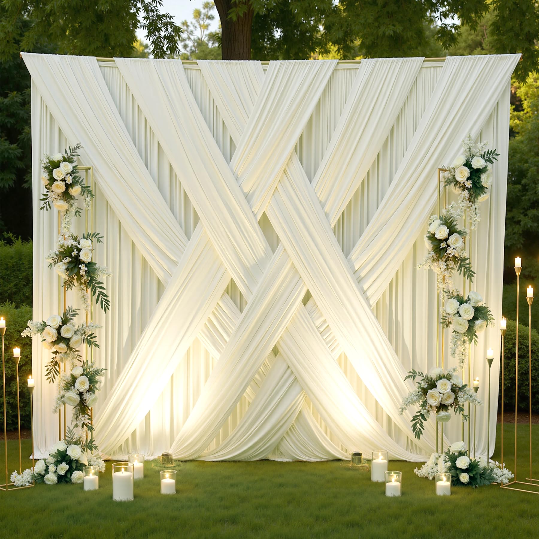 Photo 1 of 50ft×12ft Ivory Backdrop Curtain for Wedding Parties, 10 Panels Wrinkle Free Polyester Photo Backdrop Drapes Back Drop Cloth for Birthday Photography Background
