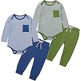 BeiVSlley 2 Pack Newborn Baby Boys Girls' Long-Sleeve Romper jumpsuit+Solid Sweatpants, Infant Fall Winter Outfits Clothes